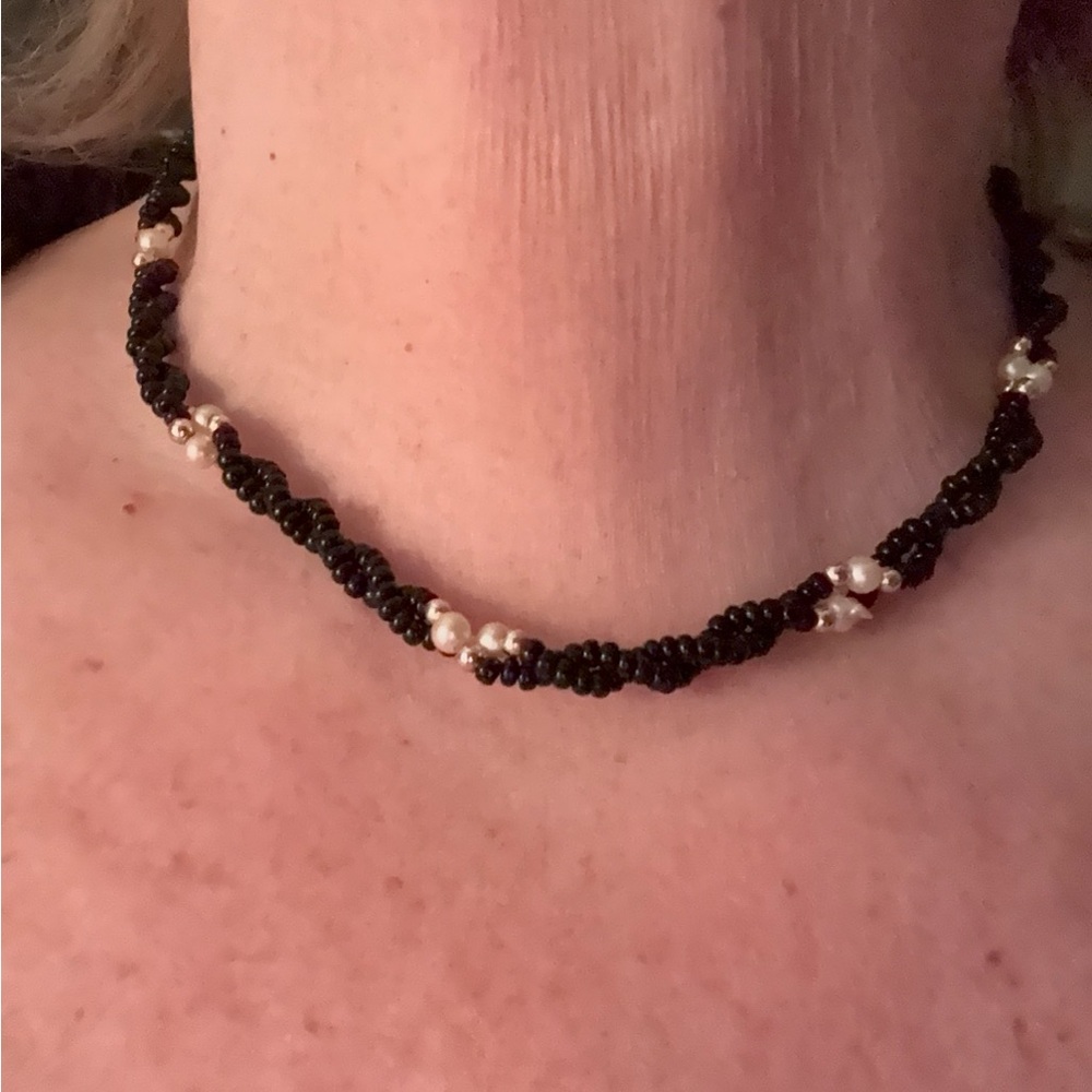 Black Seed Bead (onyx?) twisted choker necklace